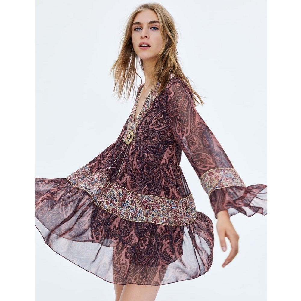 Zara Combined Printed Flowing Dress